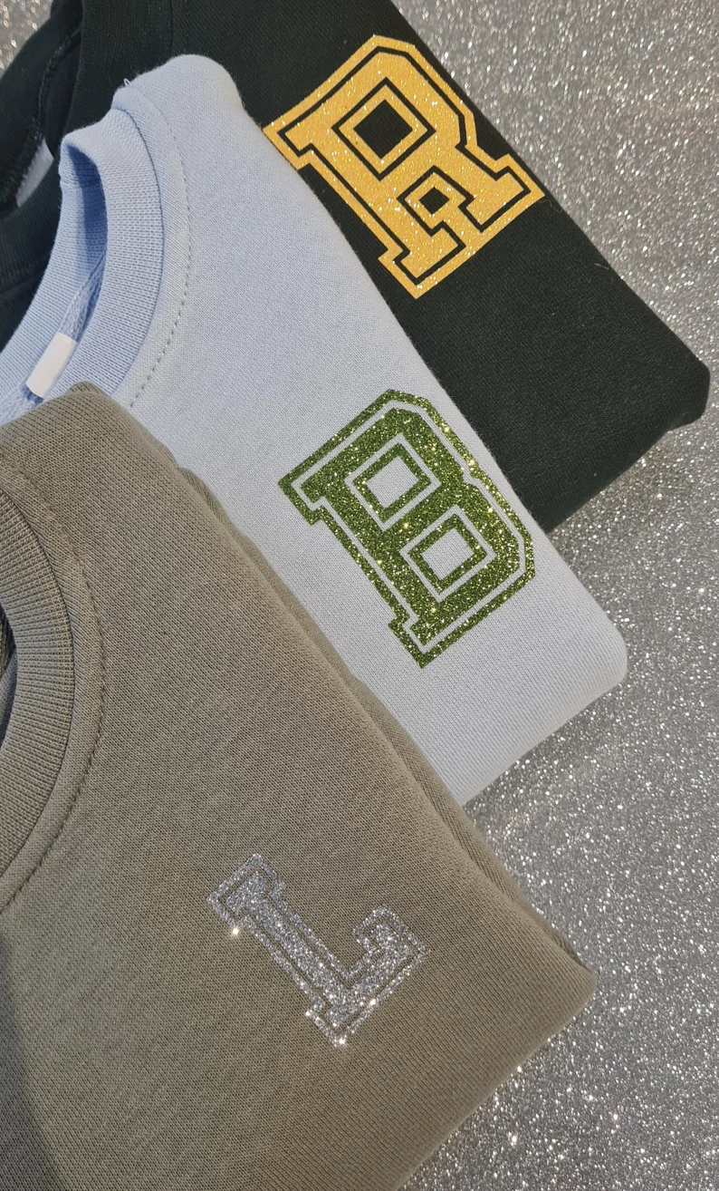 Kids. Children. Toddler Custom Glitter Initial/Team etc Varsity Sweatshirt. Jumper. Christmas. Birthday. Celebration