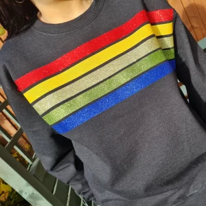 Smoke Black Retro Rainbow Glitter Pop Sweatshirt. Jumper. Gift. Birthday. Christmas